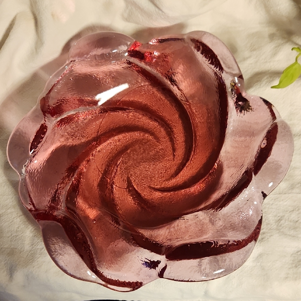 1963 Fenton Swirl Glass Art Bowl Trinket Dish Ashtray Cranberry